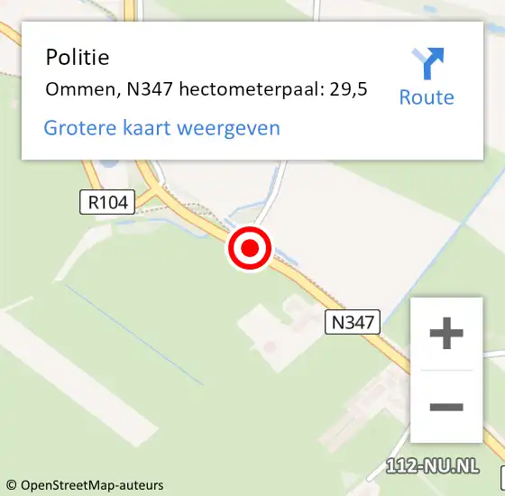 Locatie op kaart van de 112 melding: Politie Ommen, N347 hectometerpaal: 29,5 op 17 september 2022 22:34
