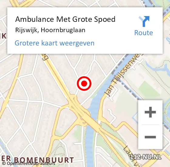 Locatie op kaart van de 112 melding: Ambulance Met Grote Spoed Naar Rijswijk, Hoornbruglaan op 17 september 2022 23:08