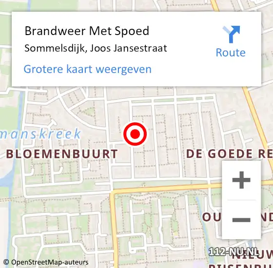 Locatie op kaart van de 112 melding: Brandweer Met Spoed Naar Sommelsdijk, Joos Jansestraat op 17 september 2022 23:14