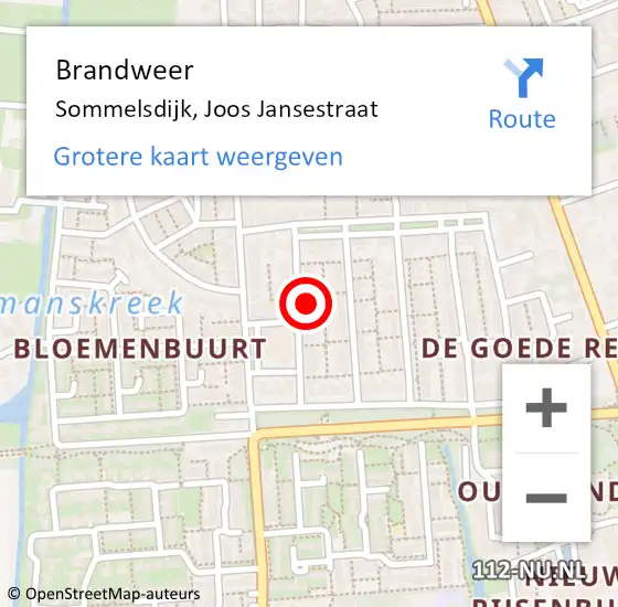 Locatie op kaart van de 112 melding: Brandweer Sommelsdijk, Joos Jansestraat op 17 september 2022 23:29