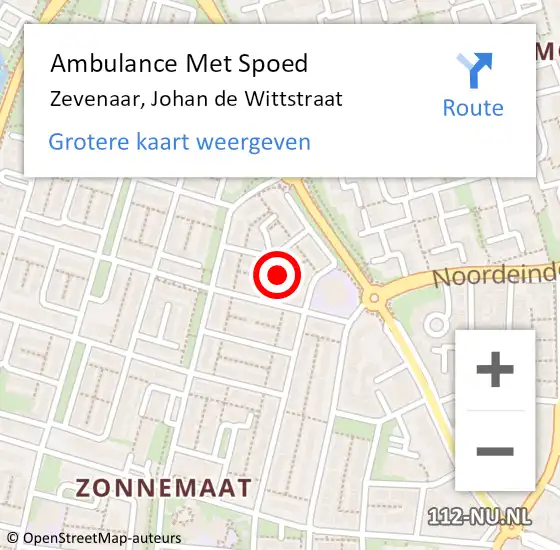 Locatie op kaart van de 112 melding: Ambulance Met Spoed Naar Zevenaar, Johan de Wittstraat op 17 september 2022 23:37