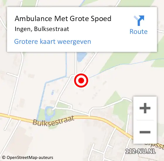 Locatie op kaart van de 112 melding: Ambulance Met Grote Spoed Naar Ingen, Bulksestraat op 18 september 2022 00:20