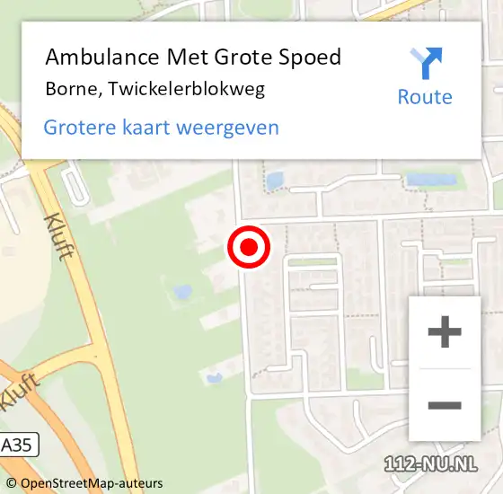 Locatie op kaart van de 112 melding: Ambulance Met Grote Spoed Naar Borne, Twickelerblokweg op 18 september 2022 00:24