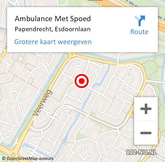 Locatie op kaart van de 112 melding: Ambulance Met Spoed Naar Papendrecht, Esdoornlaan op 18 september 2022 00:39