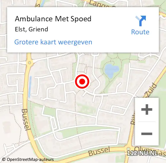 Locatie op kaart van de 112 melding: Ambulance Met Spoed Naar Elst, Griend op 18 september 2022 00:51