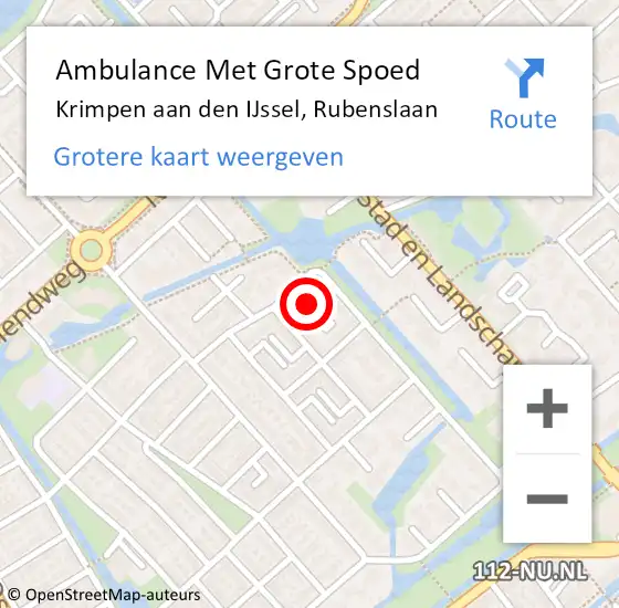 Locatie op kaart van de 112 melding: Ambulance Met Grote Spoed Naar Krimpen aan den IJssel, Rubenslaan op 18 september 2022 01:14