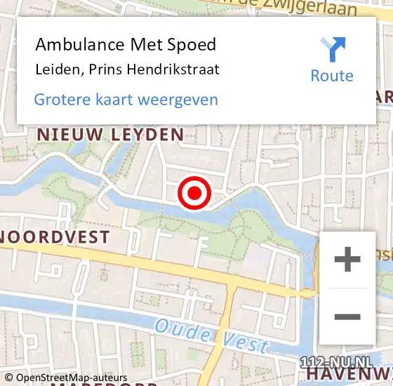 Locatie op kaart van de 112 melding: Ambulance Met Spoed Naar Leiden, Prins Hendrikstraat op 18 september 2022 01:42