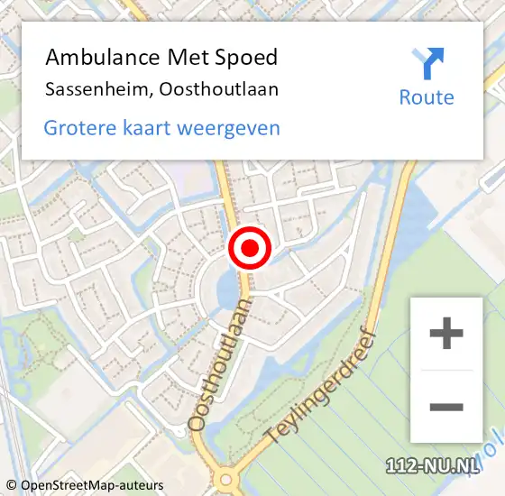 Locatie op kaart van de 112 melding: Ambulance Met Spoed Naar Sassenheim, Oosthoutlaan op 18 september 2022 01:48