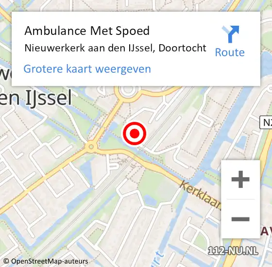 Locatie op kaart van de 112 melding: Ambulance Met Spoed Naar Nieuwerkerk aan den IJssel, Doortocht op 18 september 2022 01:52