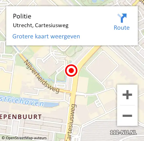 Locatie op kaart van de 112 melding: Politie Utrecht, Cartesiusweg op 18 september 2022 02:09