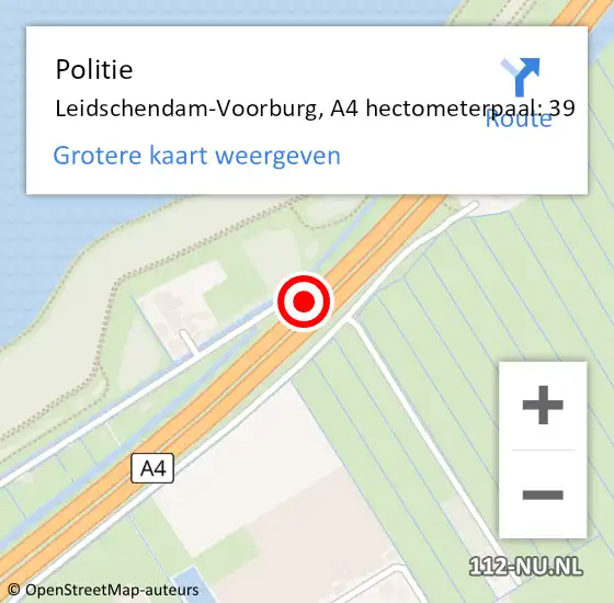 Locatie op kaart van de 112 melding: Politie Leidschendam-Voorburg, A4 hectometerpaal: 39 op 18 september 2022 02:30