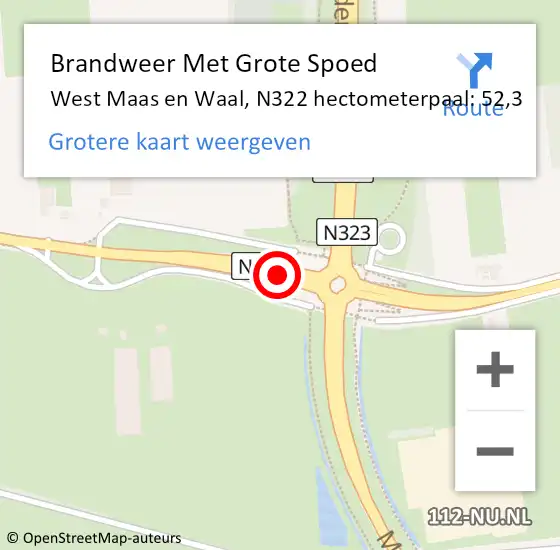 Locatie op kaart van de 112 melding: Brandweer Met Grote Spoed Naar West Maas en Waal, N322 hectometerpaal: 52,3 op 18 september 2022 02:39