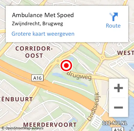 Locatie op kaart van de 112 melding: Ambulance Met Spoed Naar Zwijndrecht, Brugweg op 18 september 2022 02:52
