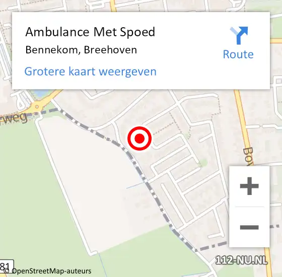 Locatie op kaart van de 112 melding: Ambulance Met Spoed Naar Bennekom, Breehoven op 18 september 2022 02:58