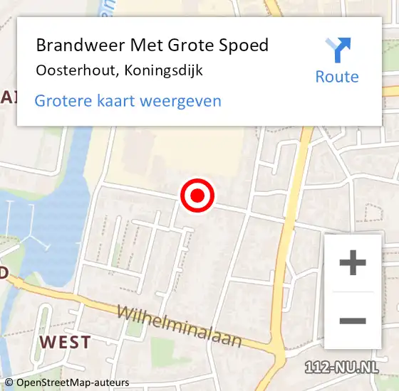 Locatie op kaart van de 112 melding: Brandweer Met Grote Spoed Naar Oosterhout, Koningsdijk op 18 september 2022 03:20