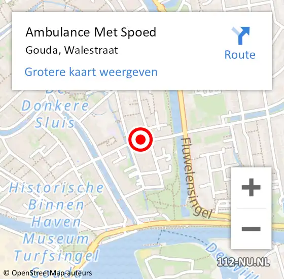 Locatie op kaart van de 112 melding: Ambulance Met Spoed Naar Gouda, Walestraat op 18 september 2022 04:29
