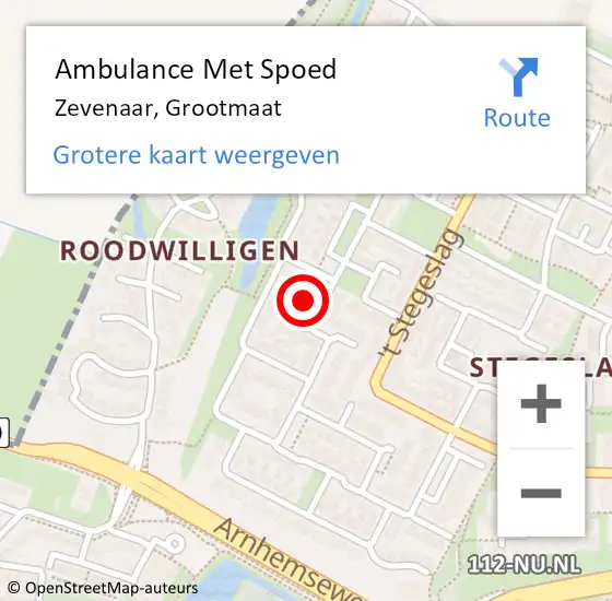 Locatie op kaart van de 112 melding: Ambulance Met Spoed Naar Zevenaar, Grootmaat op 18 september 2022 04:41