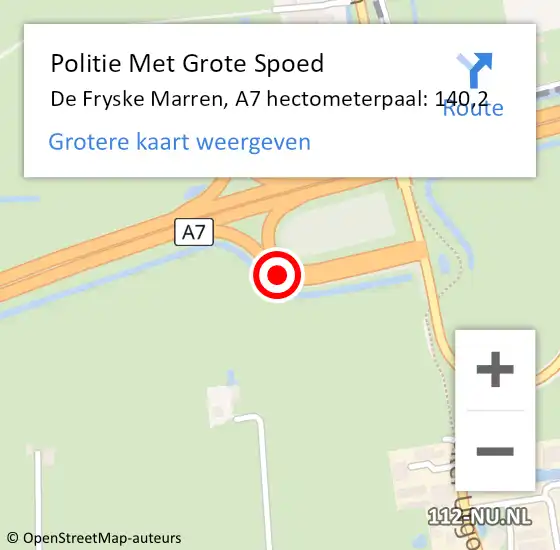 Locatie op kaart van de 112 melding: Politie Met Grote Spoed Naar De Fryske Marren, A7 hectometerpaal: 140,2 op 18 september 2022 05:49