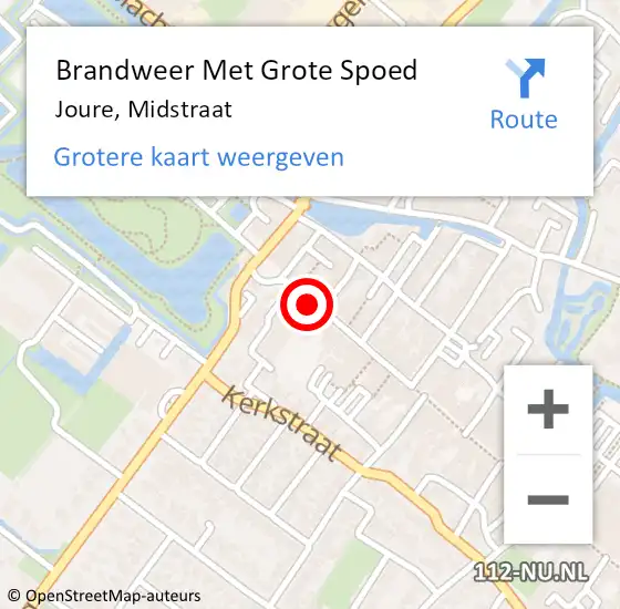 Locatie op kaart van de 112 melding: Brandweer Met Grote Spoed Naar Joure, Midstraat op 29 juli 2014 16:21