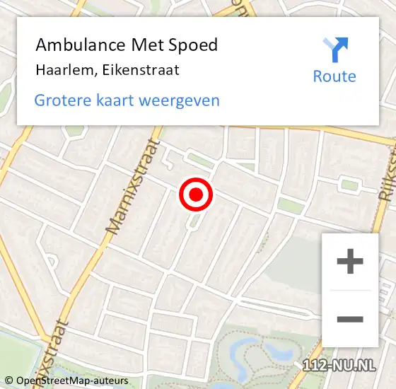 Locatie op kaart van de 112 melding: Ambulance Met Spoed Naar Haarlem, Eikenstraat op 18 september 2022 06:08