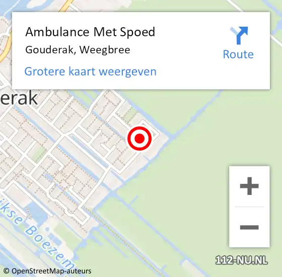 Locatie op kaart van de 112 melding: Ambulance Met Spoed Naar Gouderak, Weegbree op 18 september 2022 06:34