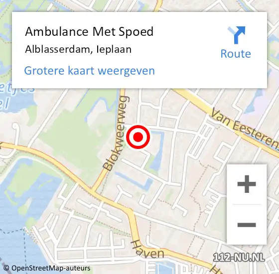 Locatie op kaart van de 112 melding: Ambulance Met Spoed Naar Alblasserdam, Ieplaan op 18 september 2022 07:40