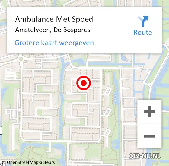 Locatie op kaart van de 112 melding: Ambulance Met Spoed Naar Amstelveen, De Bosporus op 18 september 2022 08:10