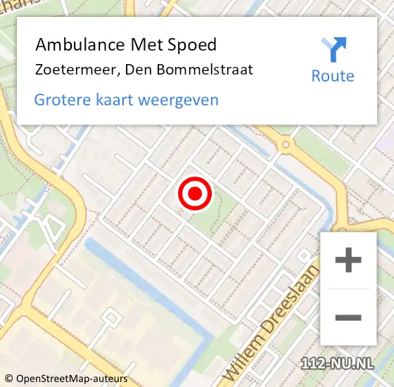 Locatie op kaart van de 112 melding: Ambulance Met Spoed Naar Zoetermeer, Den Bommelstraat op 18 september 2022 08:27