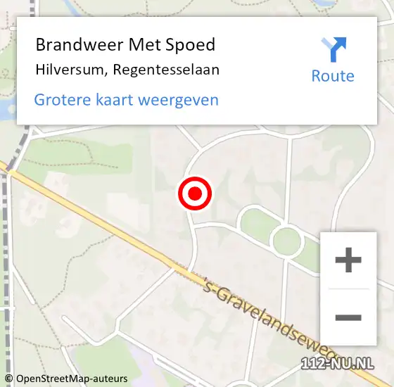 Locatie op kaart van de 112 melding: Brandweer Met Spoed Naar Hilversum, Regentesselaan op 18 september 2022 08:29