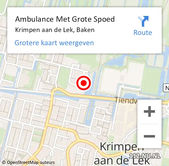 Locatie op kaart van de 112 melding: Ambulance Met Grote Spoed Naar Krimpen aan de Lek, Baken op 18 september 2022 08:41