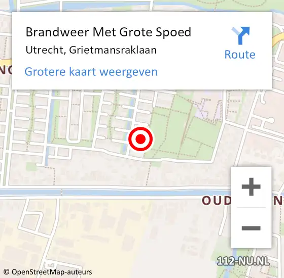 Locatie op kaart van de 112 melding: Brandweer Met Grote Spoed Naar Utrecht, Grietmansraklaan op 18 september 2022 08:58