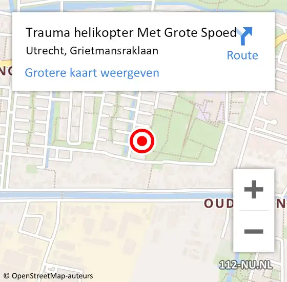 Locatie op kaart van de 112 melding: Trauma helikopter Met Grote Spoed Naar Utrecht, Grietmansraklaan op 18 september 2022 08:59