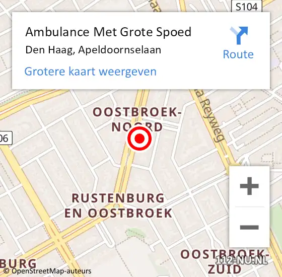 Locatie op kaart van de 112 melding: Ambulance Met Grote Spoed Naar Den Haag, Apeldoornselaan op 18 september 2022 09:32