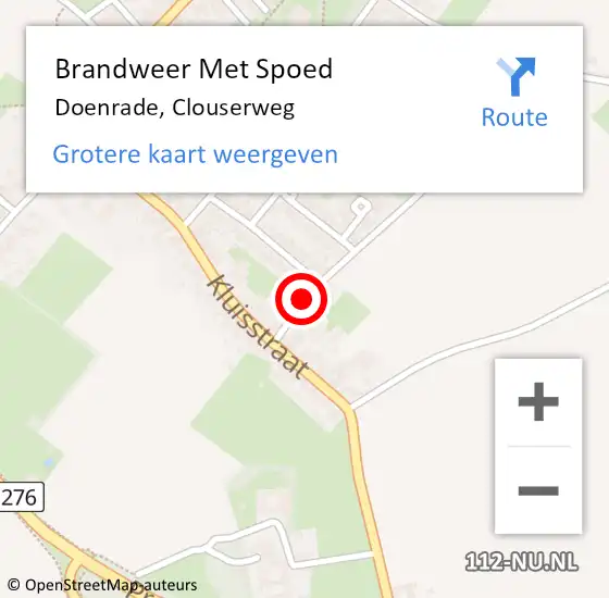 Locatie op kaart van de 112 melding: Brandweer Met Spoed Naar Doenrade, Clouserweg op 18 september 2022 09:49