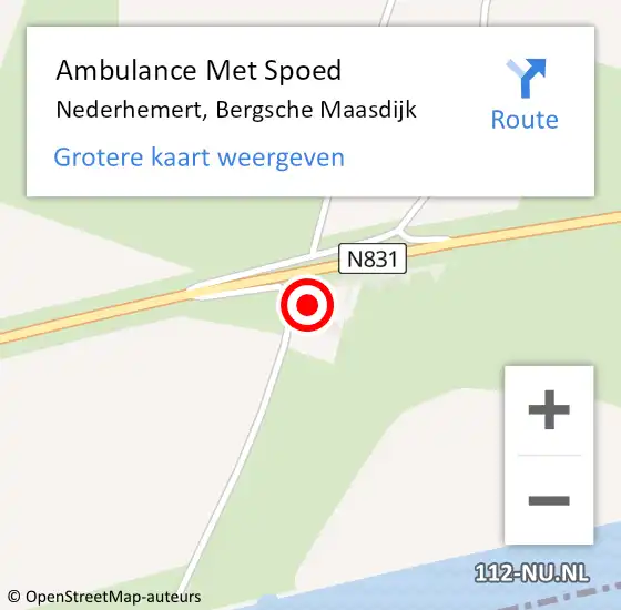 Locatie op kaart van de 112 melding: Ambulance Met Spoed Naar Nederhemert, Bergsche Maasdijk op 18 september 2022 09:58