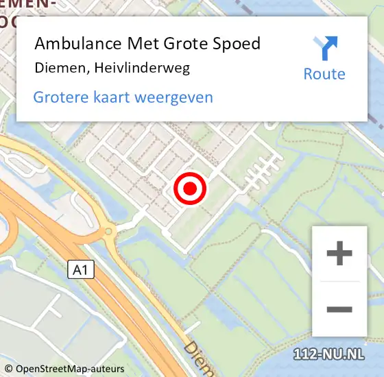 Locatie op kaart van de 112 melding: Ambulance Met Grote Spoed Naar Diemen, Heivlinderweg op 18 september 2022 10:00