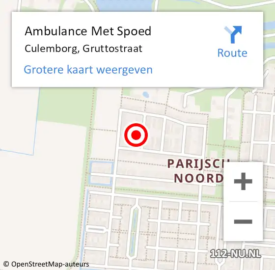 Locatie op kaart van de 112 melding: Ambulance Met Spoed Naar Culemborg, Gruttostraat op 18 september 2022 10:15