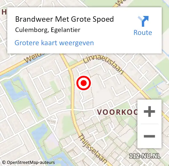 Locatie op kaart van de 112 melding: Brandweer Met Grote Spoed Naar Culemborg, Egelantier op 18 september 2022 10:16