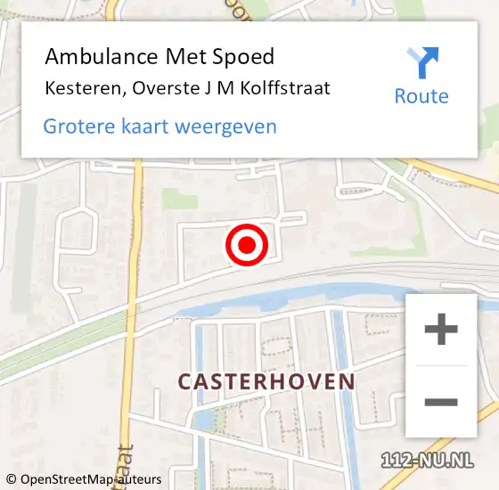 Locatie op kaart van de 112 melding: Ambulance Met Spoed Naar Kesteren, Overste J M Kolffstraat op 18 september 2022 10:30