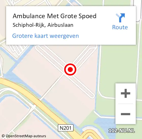 Locatie op kaart van de 112 melding: Ambulance Met Grote Spoed Naar Schiphol-Rijk, Airbuslaan op 18 september 2022 10:47