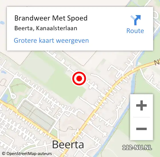 Locatie op kaart van de 112 melding: Brandweer Met Spoed Naar Beerta, Kanaalsterlaan op 18 september 2022 10:57