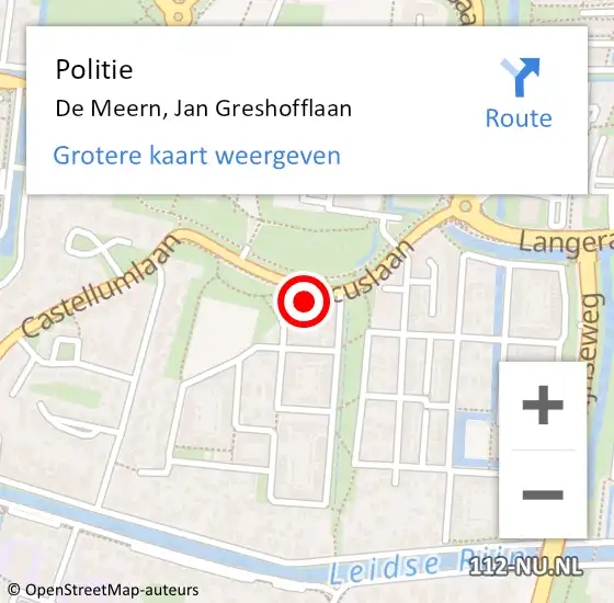 Locatie op kaart van de 112 melding: Politie De Meern, Jan Greshofflaan op 18 september 2022 11:02