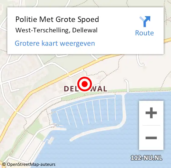 Locatie op kaart van de 112 melding: Politie Met Grote Spoed Naar West-Terschelling, Dellewal op 18 september 2022 11:17