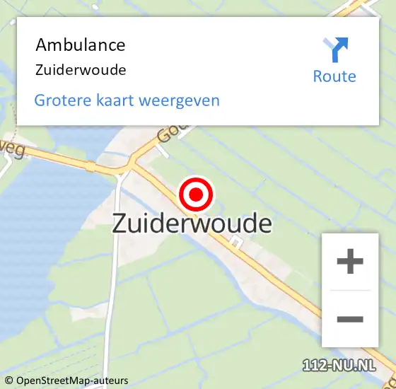 Locatie op kaart van de 112 melding: Ambulance Zuiderwoude op 18 september 2022 11:45