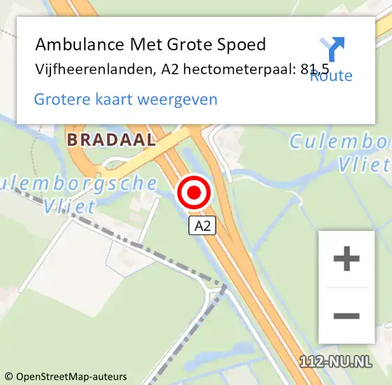 Locatie op kaart van de 112 melding: Ambulance Met Grote Spoed Naar Vijfheerenlanden, A2 hectometerpaal: 81,5 op 18 september 2022 11:56