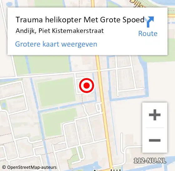 Locatie op kaart van de 112 melding: Trauma helikopter Met Grote Spoed Naar Andijk, Piet Kistemakerstraat op 18 september 2022 12:19