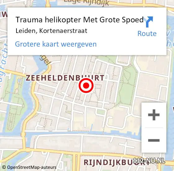 Locatie op kaart van de 112 melding: Trauma helikopter Met Grote Spoed Naar Leiden, Kortenaerstraat op 18 september 2022 12:25