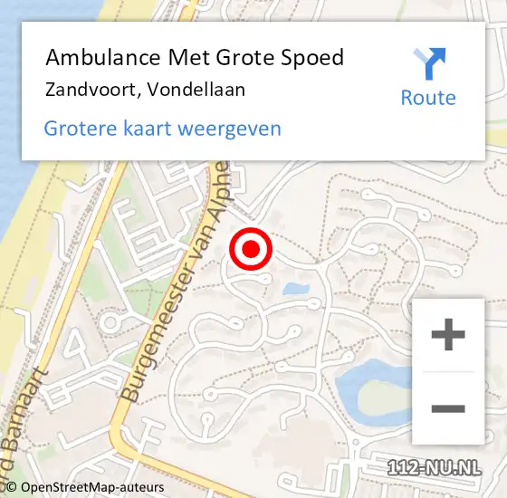 Locatie op kaart van de 112 melding: Ambulance Met Grote Spoed Naar Zandvoort, Vondellaan op 18 september 2022 12:27