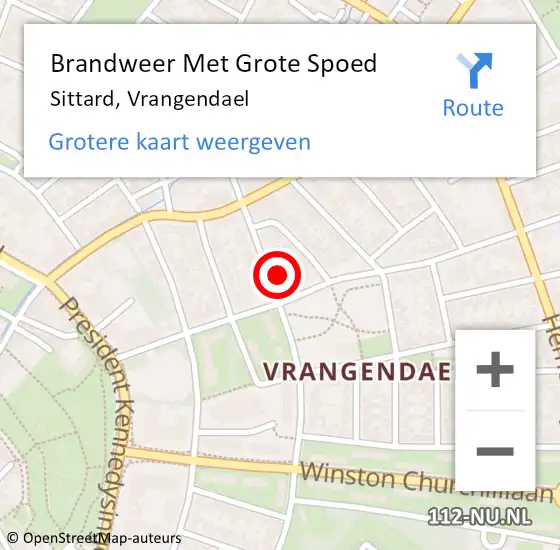 Locatie op kaart van de 112 melding: Brandweer Met Grote Spoed Naar Sittard, Vrangendael op 18 september 2022 12:40