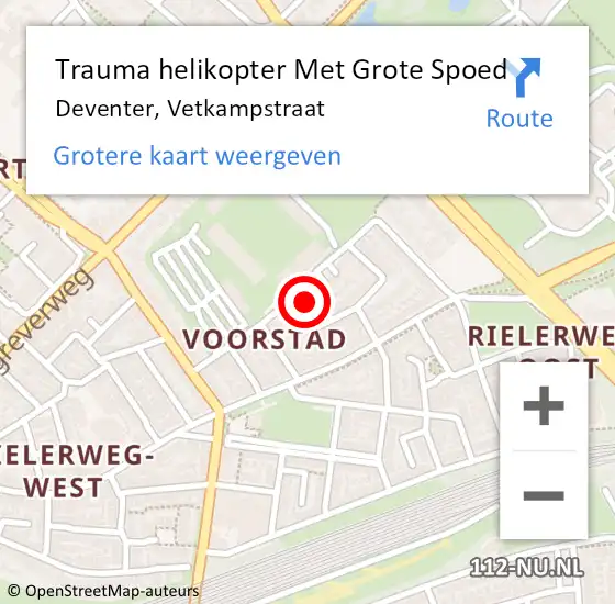 Locatie op kaart van de 112 melding: Trauma helikopter Met Grote Spoed Naar Deventer, Vetkampstraat op 18 september 2022 12:55